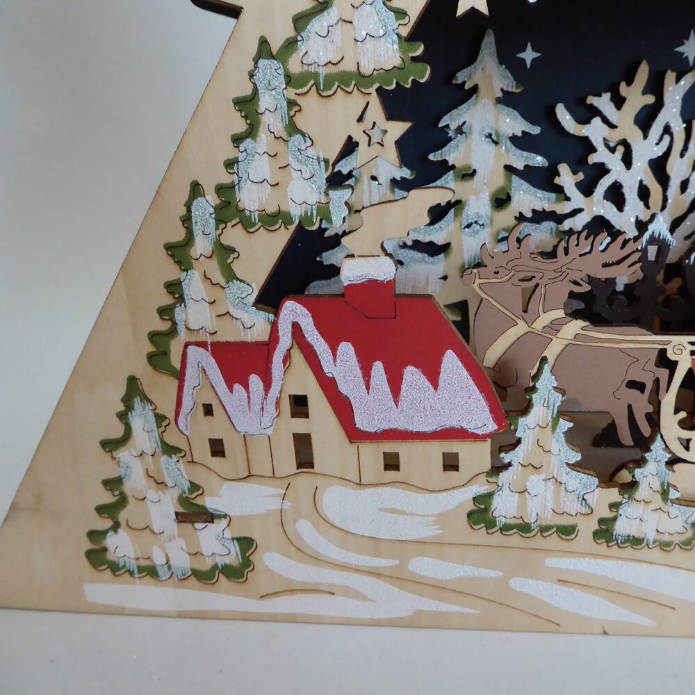 NEW 17” CHRISTMAS LED LIGHT UP LASER CUT WOOD SANTA CLAUS WINTER VILLAGE SCENE - Picture 14 of 16